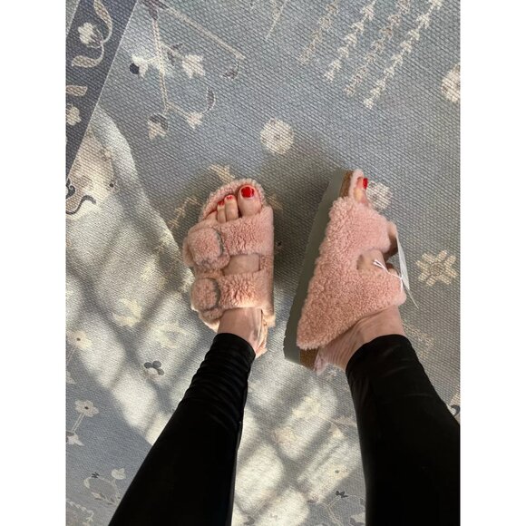 BIRKENSTOCK Arizona Big Buckle Genuine Shearling Slide Sandal in Crystal Rose - Picture 8 of 9